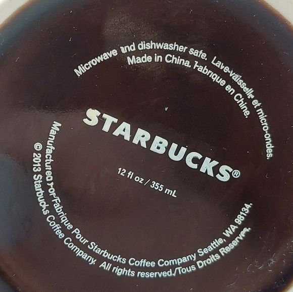 Starbucks 2013 Coffee Mug Bean Design Brown 12 fl oz Coconut Shell Appearance - Picture 4 of 6